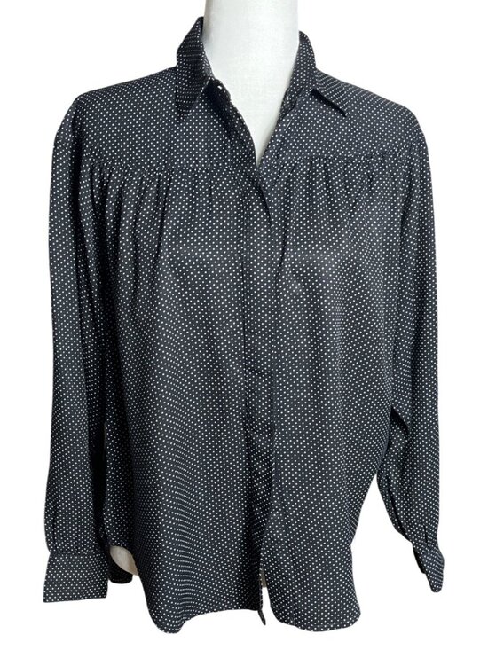 liz sport Tops - 80s 90s Dark Academia Black Dots Button Shirt Unique Gothic Western Prairie Wm S